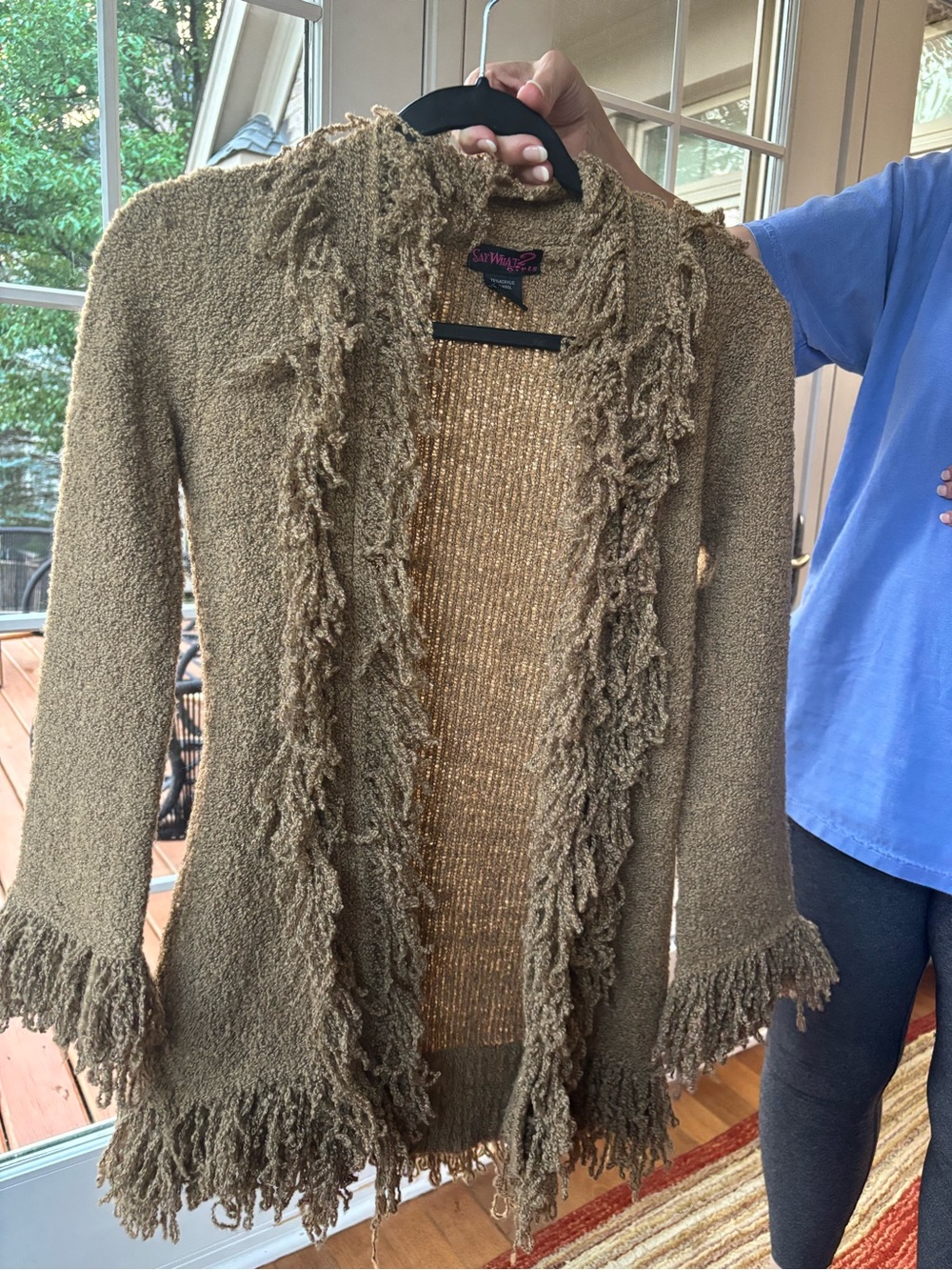 Y2K Cozy Fringe Open-Front Women's Sweater Cardigan - Taupe
